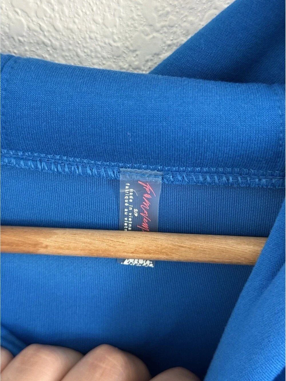 Free People FP Movement Oversized Mock Neck Sleeve Logo Sweatshirt Cobalt Blue S